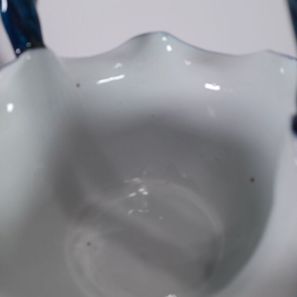 Ruffled Ceramic Basket Handcrafted Blue White Pink Floral Twisted Handle - Picture 7 of 11